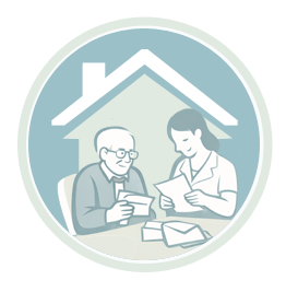 icone, aide à domicile aidant aux tri du courrier et aux tâches administratives.