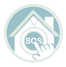 Icone Téléassistance fixe, bouton pendentif SOS à l'intérieur d'une maison.