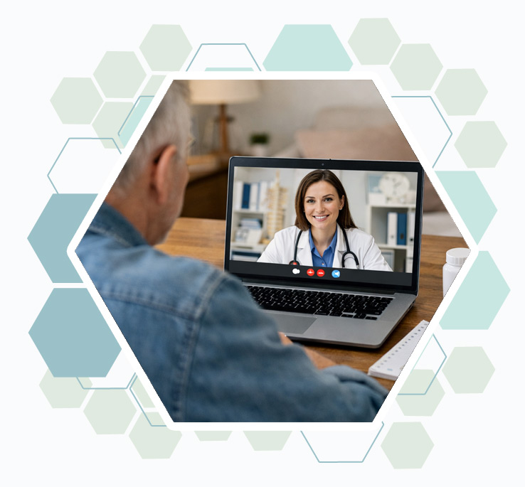 Télésanté : un senior suivant une consultation médicale à distance.